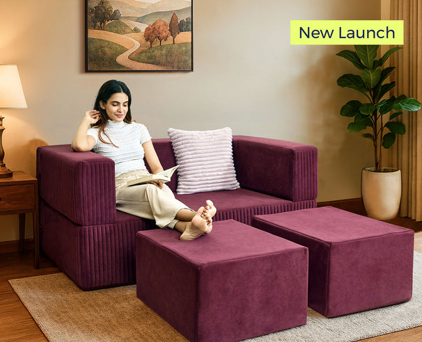 Uberlyfe Flipster Sofa Bed in Eggplant Velvet | Channel Pattern