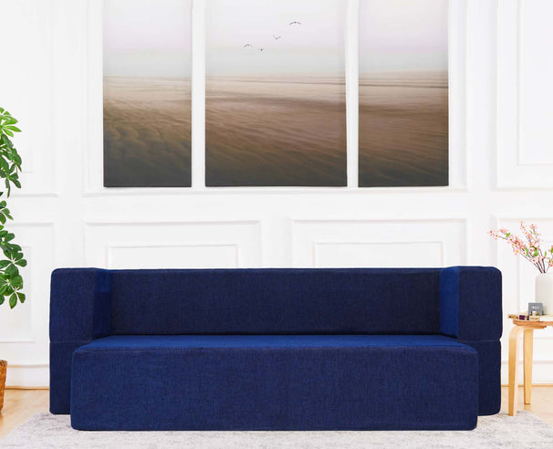 Uberlyfe New Age Folding Sofa Bed, Dotted Blue | 3 Seater