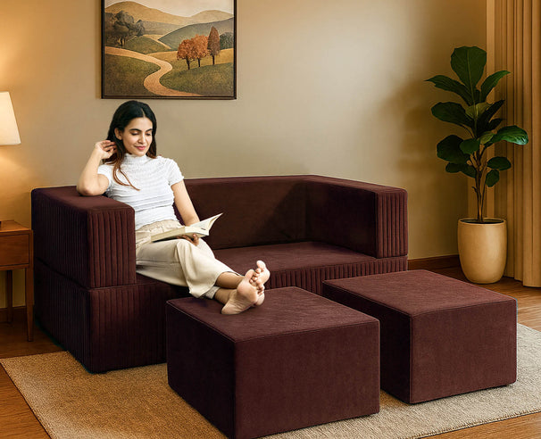 Uberlyfe Flipster Sofa Bed in Brown Velvet | Channel Pattern