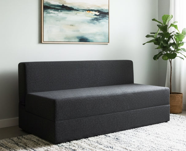 Uberlyfe Premium 6'x6' Sofa cum Bed | Dark Grey, Jute Fabric