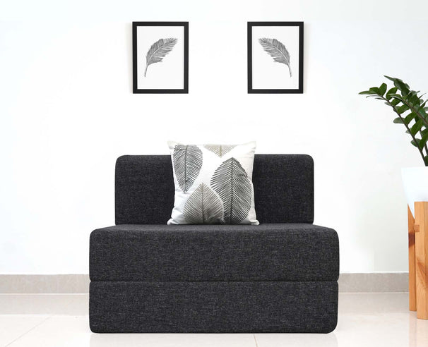 Jute Sofa Bed, Dark Grey | 3 x 6, Single Seater | Threadbare Cushions