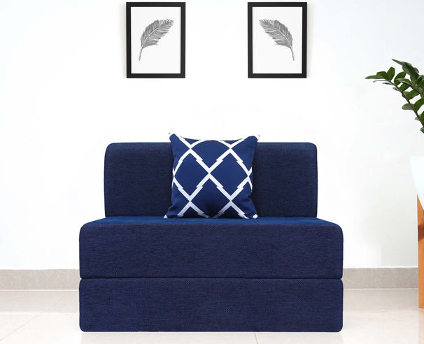 Chenille Sofa Bed, Dotted Blue | 3 x 6, Single Seater | Arrow Cushions