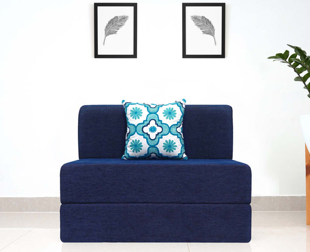 Chenille Sofa Bed, Dotted Blue | 3 x 6.5, Single Seater | Blue Quartet Cushions