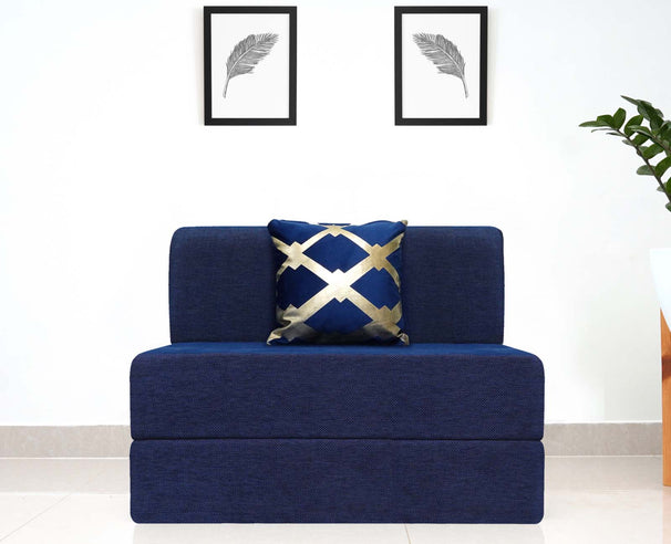 Chenille Sofa Bed, Dotted Blue | 3 x 6, Single Seater | Golden Edge Cushions