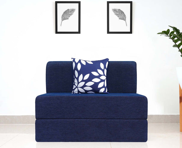 Chenille Sofa Bed, Dotted Blue | 3 x 6, Single Seater | Leaf Cushions