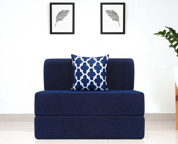 Chenille Sofa Bed, Dotted Blue | 3 x 6.5, Single Seater | Semicircle Cushions