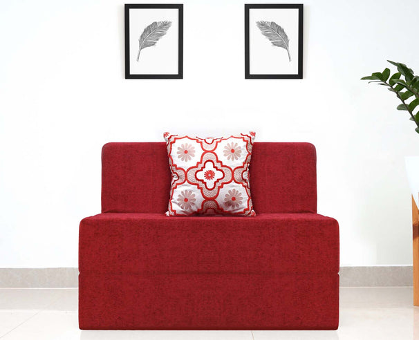 Molfino Sofa Bed, Maroon | 3 x 6, Single Seater | Red Quartet Cushions