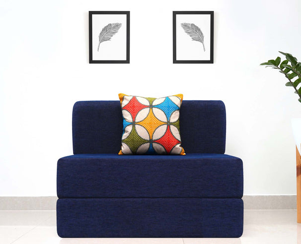 Chenille Sofa Bed, Dotted Blue | 3 x 6, Single Seater | Jharokha Cushions