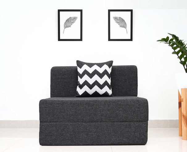 Jute Sofa Bed, Dark Grey | 3 x 6, Single Seater | Zigzag Cushions