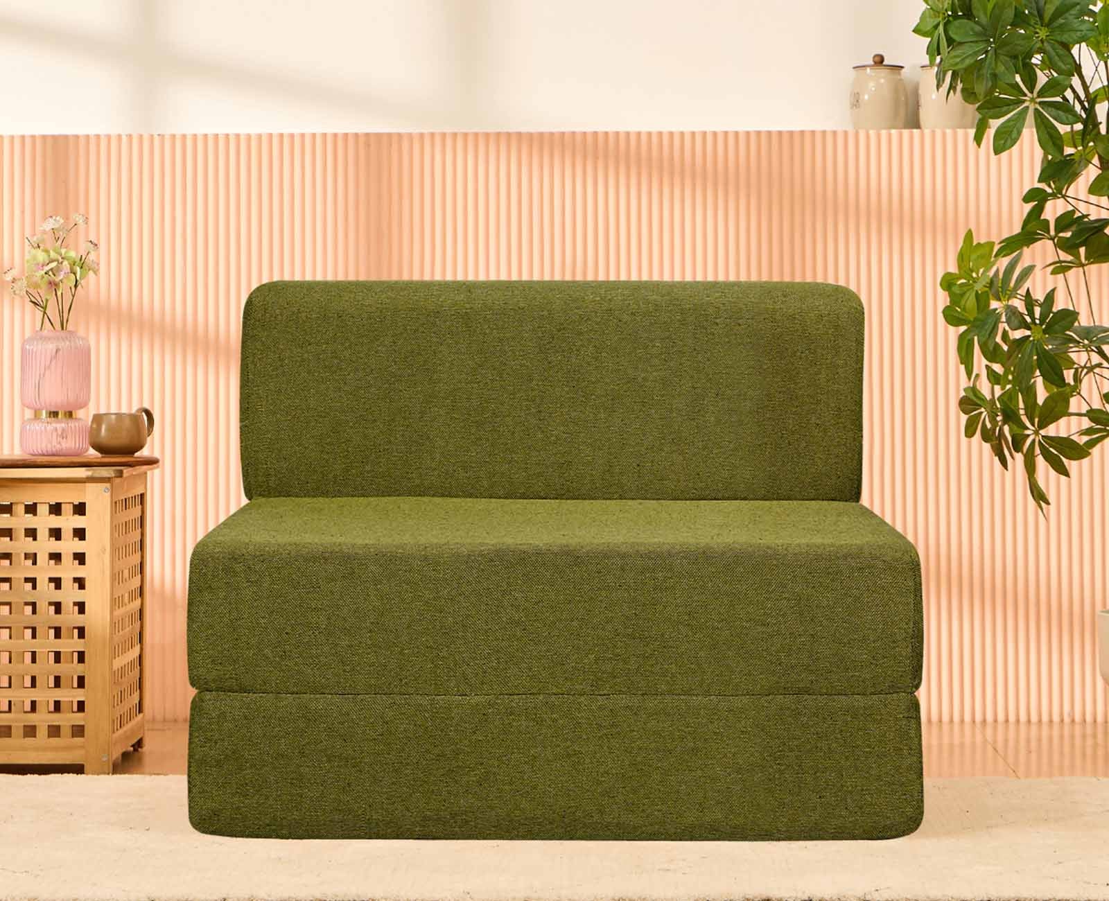 Jute Sofa Bed, Olive Green | Single Seater, 32