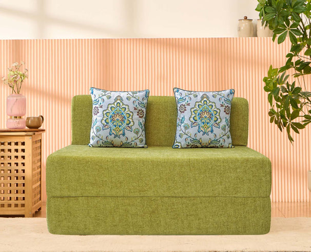 Molfino Sofa Bed, Green | 4 x 6, Double Seater | 2 Morpankhi Cushions