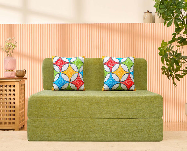 Molfino Sofa Bed, Green | 4 x 6, Double Seater | 2 Jharokha Cushions