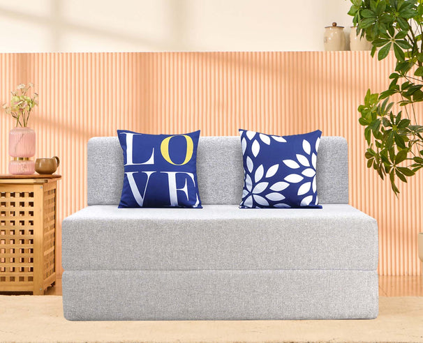 Jute Sofa Bed, Silver | 4 x 6, Double Seater | 2 Love Leaf Cushions