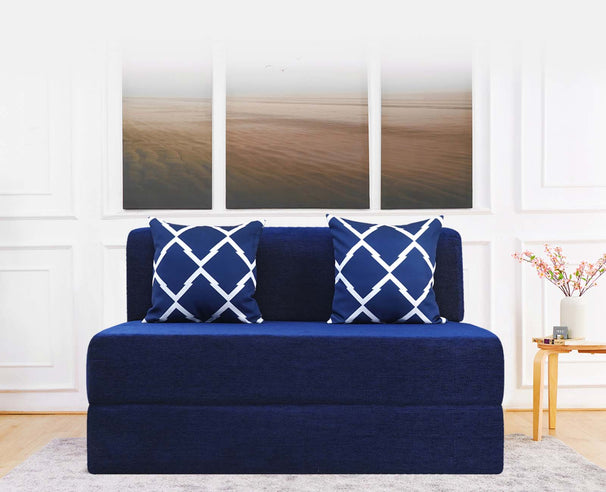 Chenille Sofa Bed, Dotted Blue | 4 x 6, Double Seater | 2 Arrow Cushions