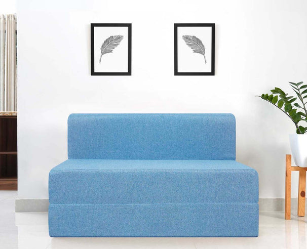 Jute Sofa Bed, Aqua Blue | 4 x 6, Double Seater