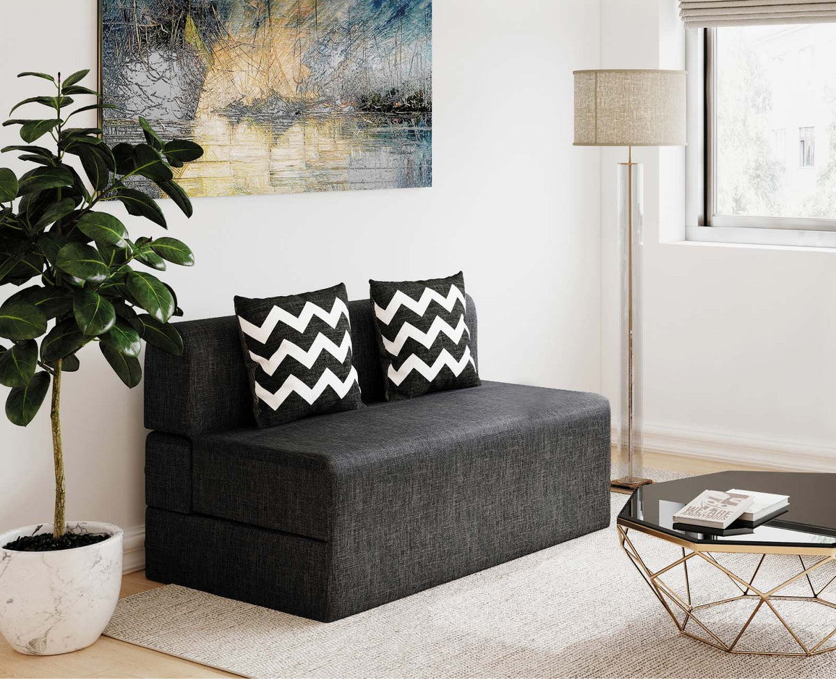 Jute Sofa Bed, Dark Grey x 6, Double Seater Zigzag Cushions