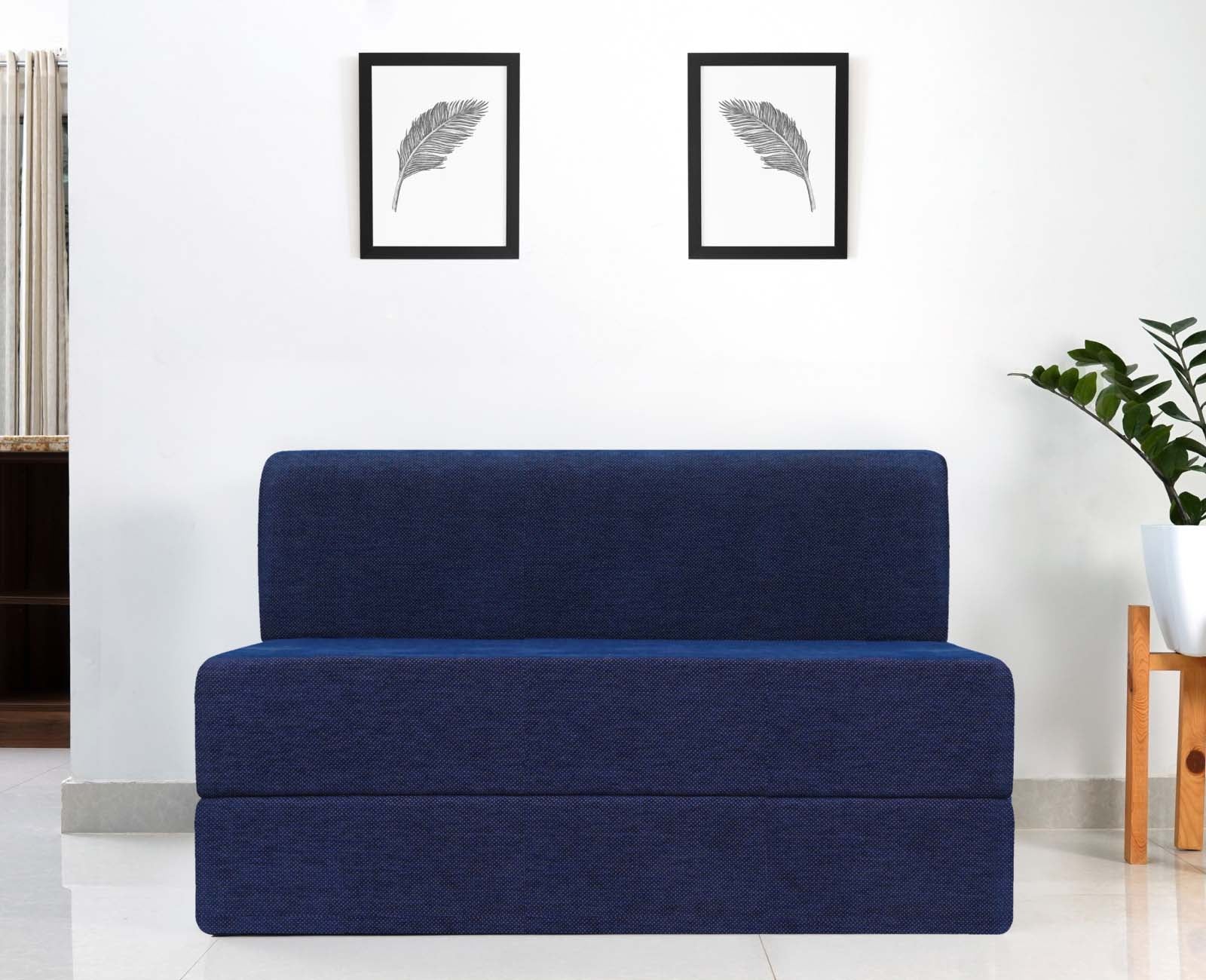 Chenille Sofa Bed, Dotted Blue | 4 x 6, Double Seater