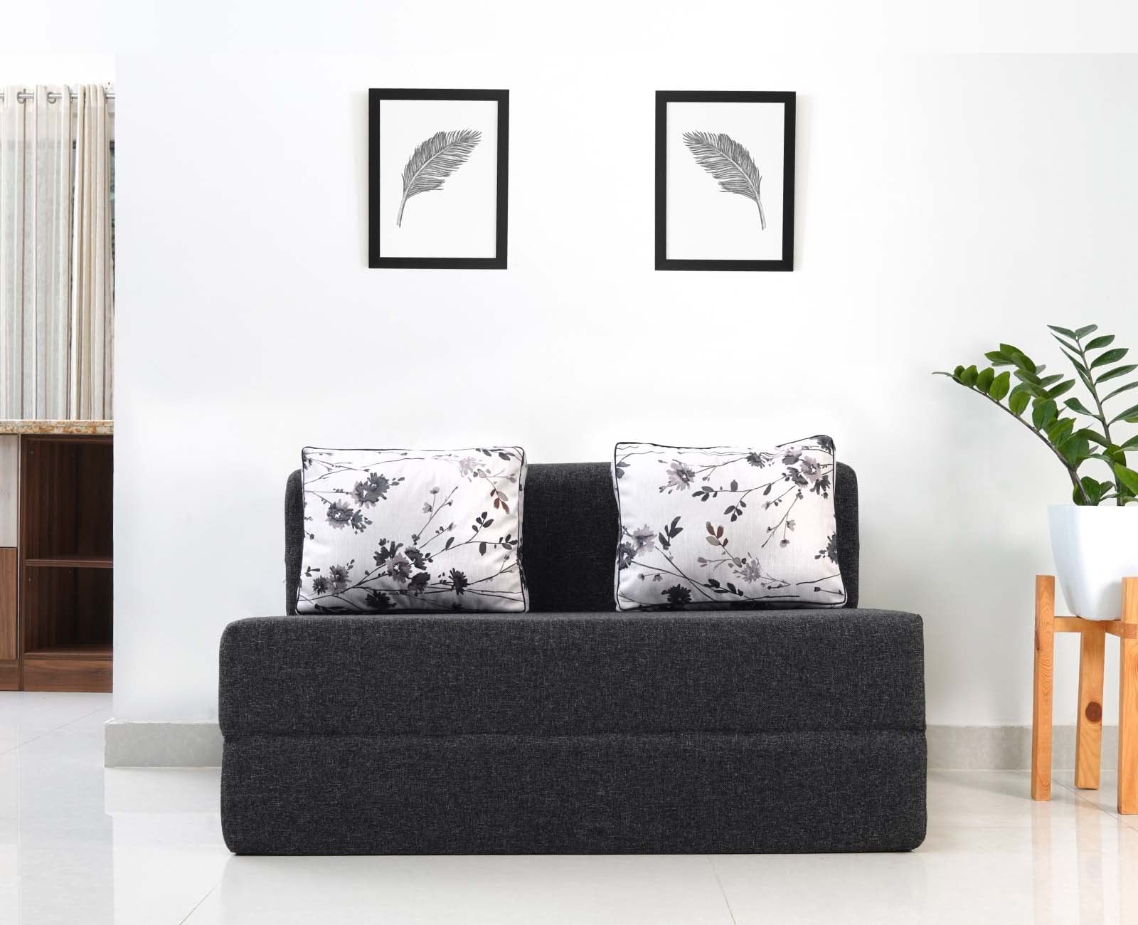 Jute Sofa Bed, Dark Grey | 4 x 6, Double Seater | 2 Baby Breathe Cushions