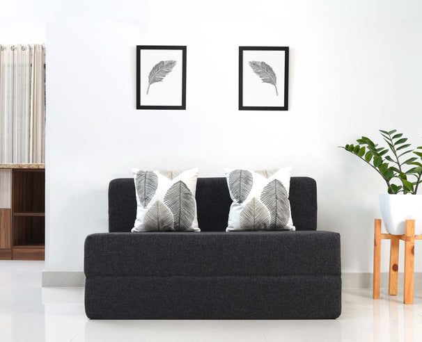 Jute Sofa Bed, Dark Grey | 4 x 6, Double Seater | 2 ThreadBare Cushions