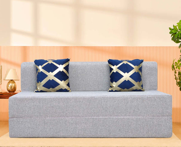 Jute Sofa Bed, Silver | 5 x 6, Three Seater | 2 Golden Edge Cushions