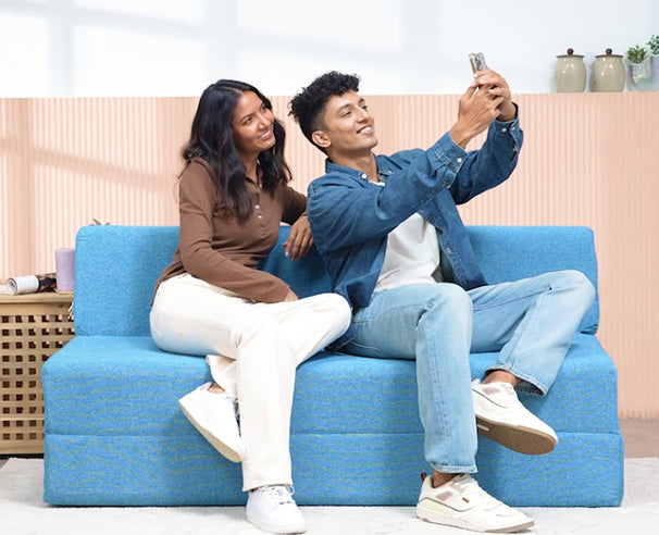 Jute Sofa Bed, Aqua Blue | 5 x 6, Three Seater