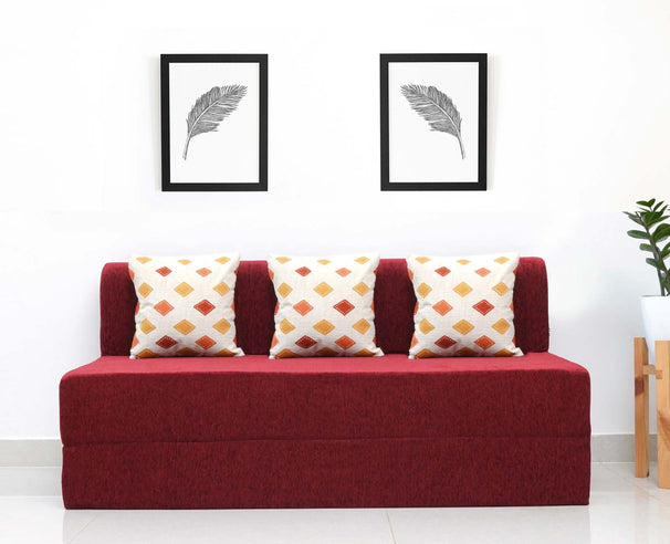 Molfino Sofa Bed, Maroon | 5 x 6, Three Seater | 3 Diamond Cushions