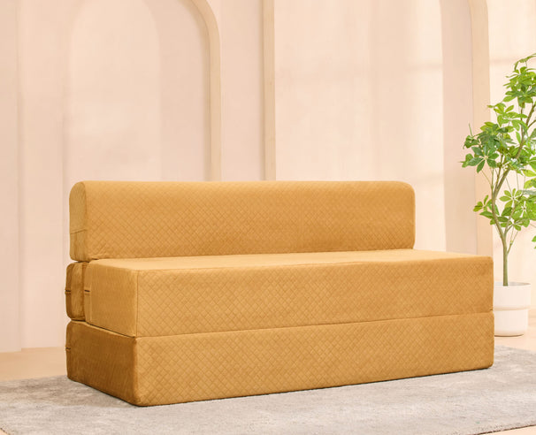 Uberlyfe Extra High, Extra Soft - 5'x6' Sofa cum Bed | Molten Caramel in Plush Laser Quilted Fabric