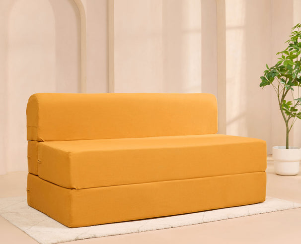 Uberlyfe 5'x6' Sofa cum Bed | Mango Yellow, Cotton