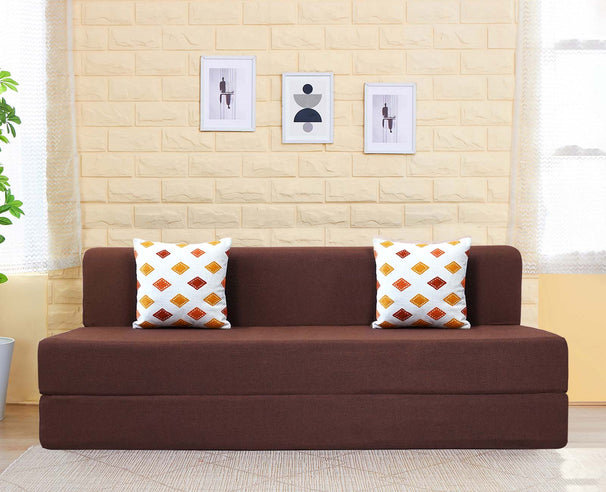 Jute Sofa Bed, Malt Brown | 5 x 6, Three Seater | 2 Diamond Cushions