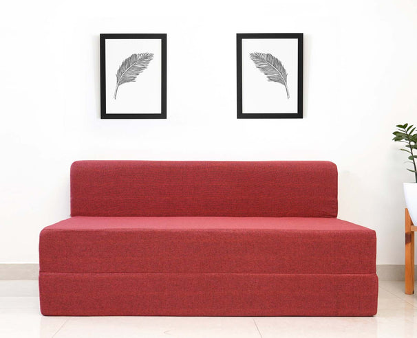 Jute Sofa Bed, Primrose Red | 5 x 6, Three Seater
