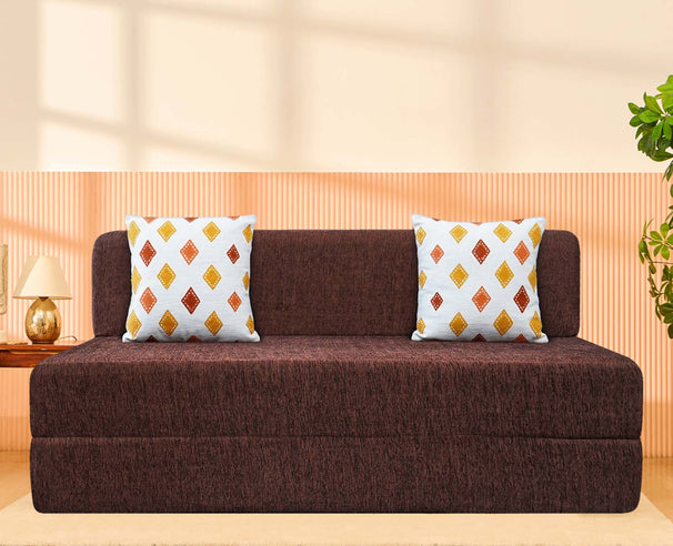Molfino Sofa Bed, Brown | 5 x 6, Three Seater | 2 Diamond Cushions