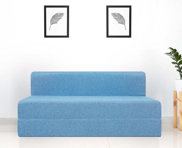 Jute Sofa Bed, Aqua Blue | 5 x 6, Three Seater