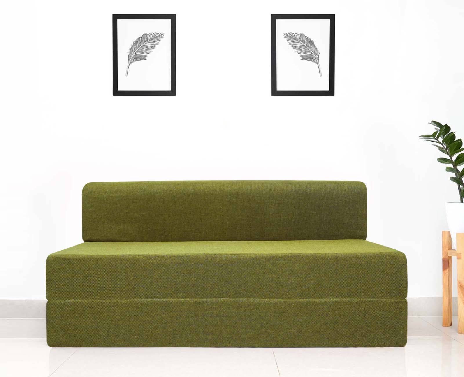 Jute Sofa Bed, Olive Green | 5 x 6, Three Seater