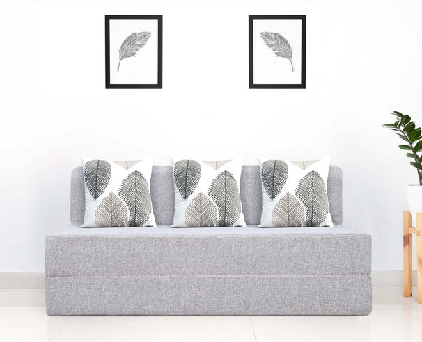 Jute Sofa Bed, Silver | 5 x 6, Three Seater | 3 ThreadBare Cushions