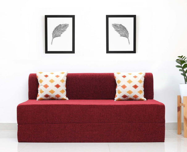 Molfino Sofa Bed, Maroon | 5 x 6, Three Seater | 2 Diamond Cushions