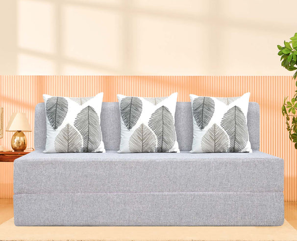 Jute Sofa Bed, Silver | 5 x 6, Three Seater | 3 ThreadBare Cushions
