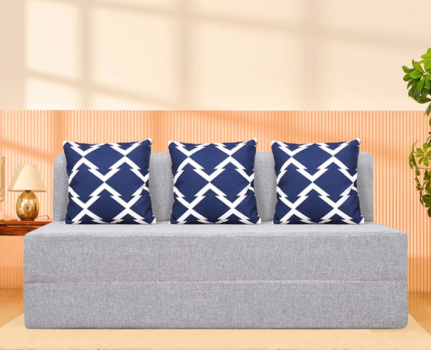 Jute Sofa Bed, Silver | 5 x 6, Three Seater | 3 Arrow Cushions