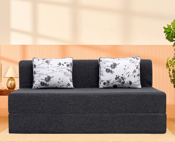 Jute Sofa Bed, Dark Grey | 5 x 6, Three Seater | 2 Baby Breathe Cushions