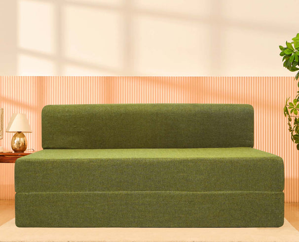 Jute Sofa Bed, Olive Green | 5 x 6, Three Seater