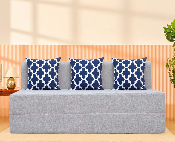 Jute Sofa Bed, Silver | 5 x 6, Three Seater | 3 Semicircle Cushions