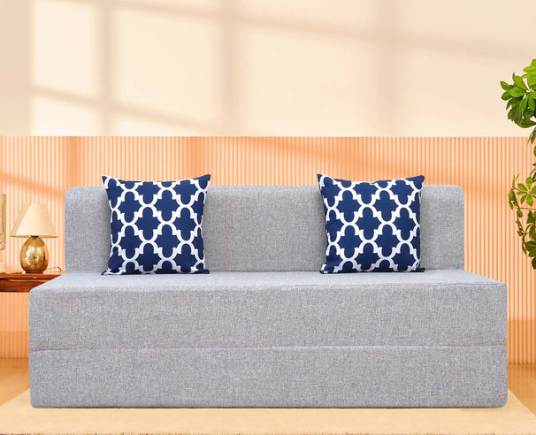 Jute Sofa Bed, Silver | 5 x 6, Three Seater | 2 Semicircle Cushions