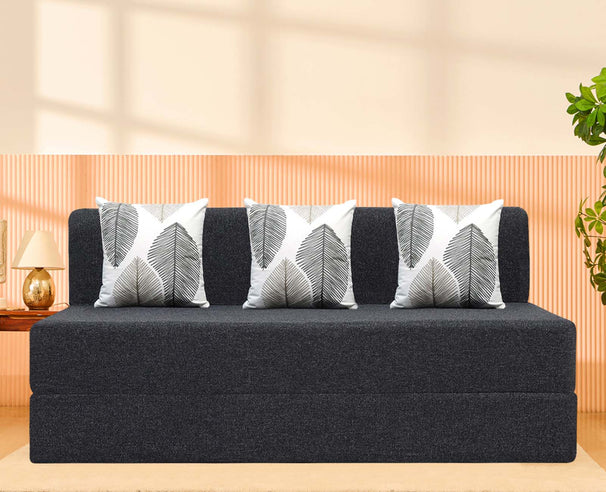 Jute Sofa Bed, Dark Grey | 5 x 6, Three Seater | 3 Threadbare Cushion
