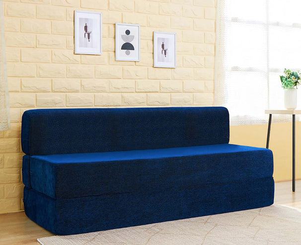 Chenille Sofa Bed, Dotted Blue | 5 x 6.5, Three Seater