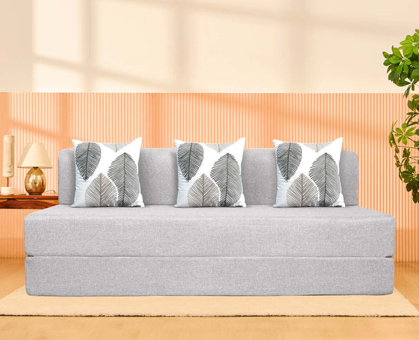 Jute Sofa Bed, Silver | 6 x 6, Three Seater | 3 ThreadBare Cushions