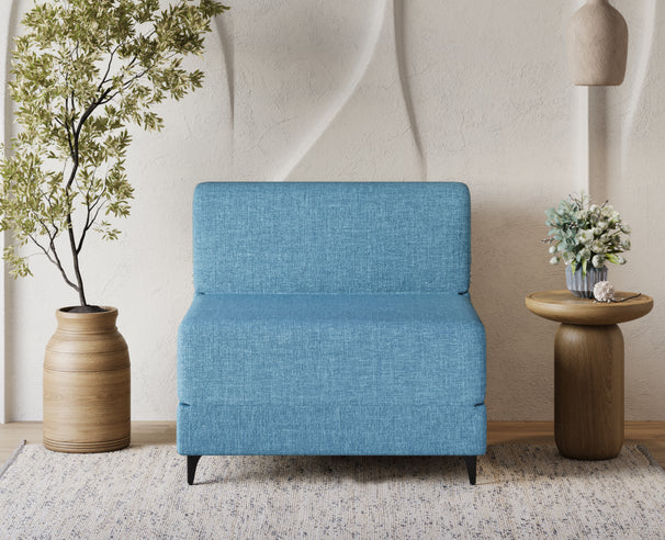 Uberlyfe 1 Seater Portland Sofa Bed (3'x6') | Integrated Frame | Jute Finish - Aqua Blue