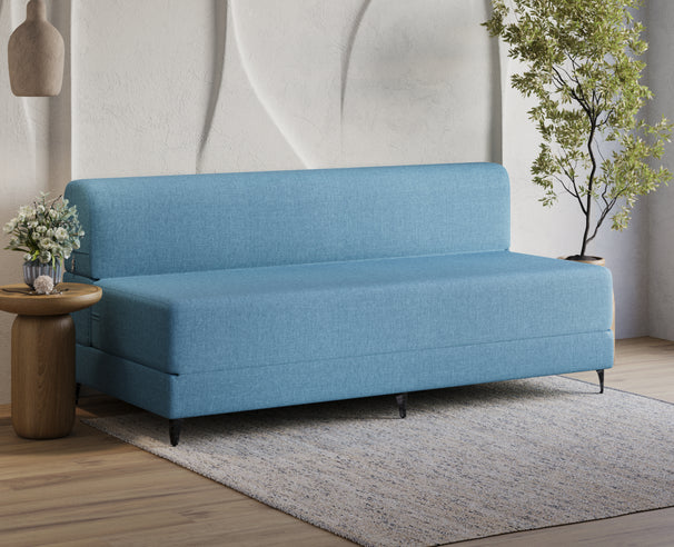 Uberlyfe 3 Seater Portland Sofa Bed (6'x6') | Integrated Frame | Jute Finish - Aqua Blue