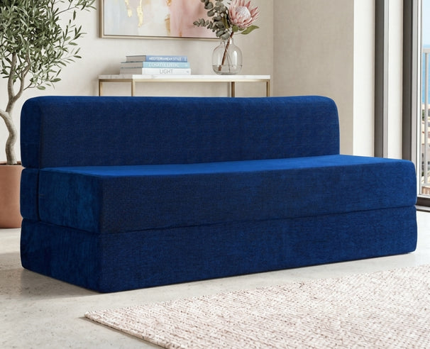 Chenille Sofa Bed, Dotted Blue | 6 x 6, Three Seater