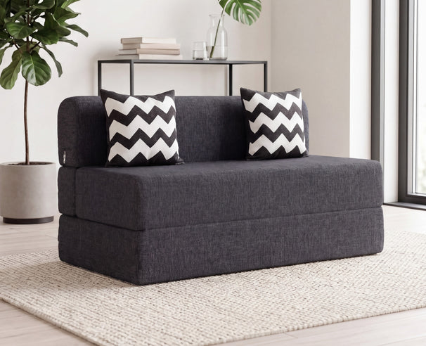 Jute Sofa Bed, Dark Grey | 4 x 6, Double Seater | 2 Zigzag Cushions
