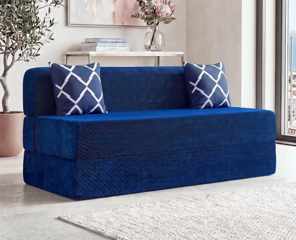 Chenille Sofa Bed, Dotted Blue | 5 x 6, Three Seater | 2 Arrow Cushions