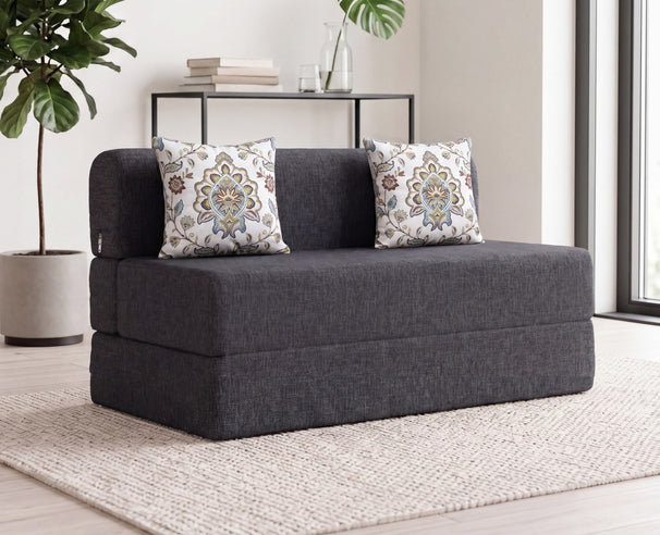 Jute Sofa Bed, Dark Grey | 4 x 6, Double Seater | 2 Green Morpanki Cushions